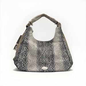 NWT DXtouch Italian Leather Python Embossed Shoulder Bag Crystal‎ Trim Tote